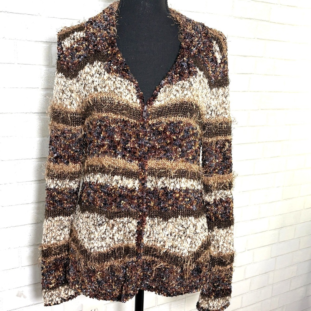 Ball of Cotton Wool Blnd Long Zip Cardigan Sz Large Bohoโ Earthy Cottage Slouchy